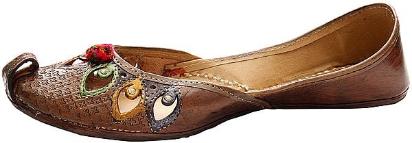 Exotic India Coffee-Brown Jooti With Floral Cut Work 