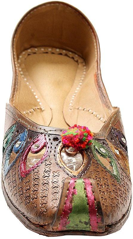 Exotic India Coffee-Brown Jooti With Floral Cut Work 
