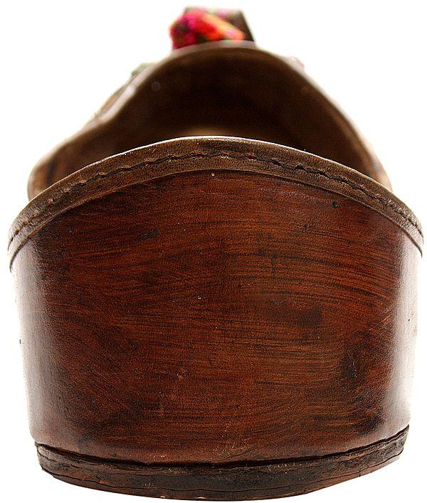 Exotic India Coffee-Brown Jooti With Floral Cut Work 