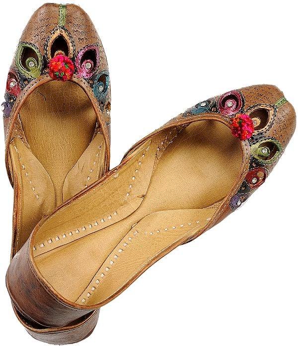 exotic india Coffee-Brown Jooti with Floral Cut Work