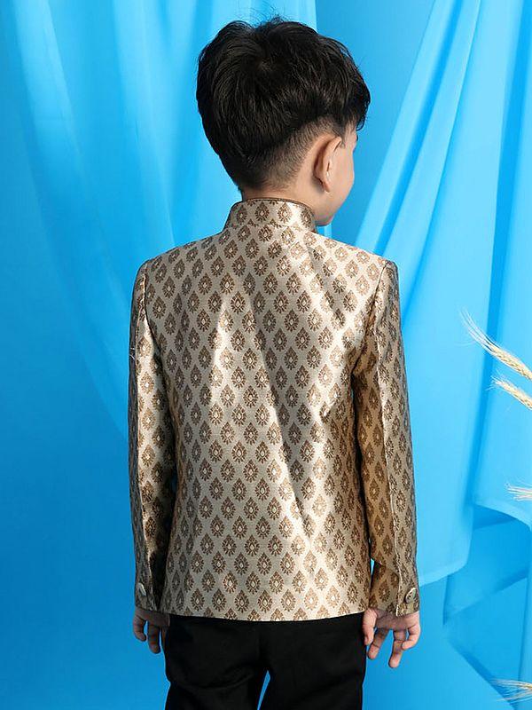 Exotic India Coffee Silk Blend Self Woven Bracode Jodhpuri Coat 