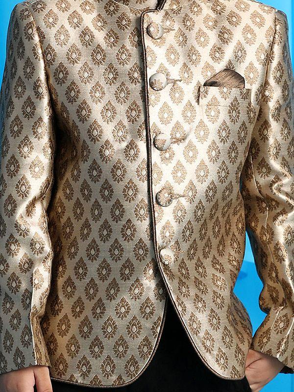 Exotic India Coffee Silk Blend Self Woven Bracode Jodhpuri Coat 