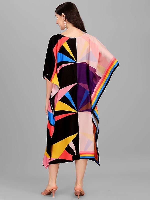 Exotic India Colourblocked Printed Rayon Midi Kaftan 