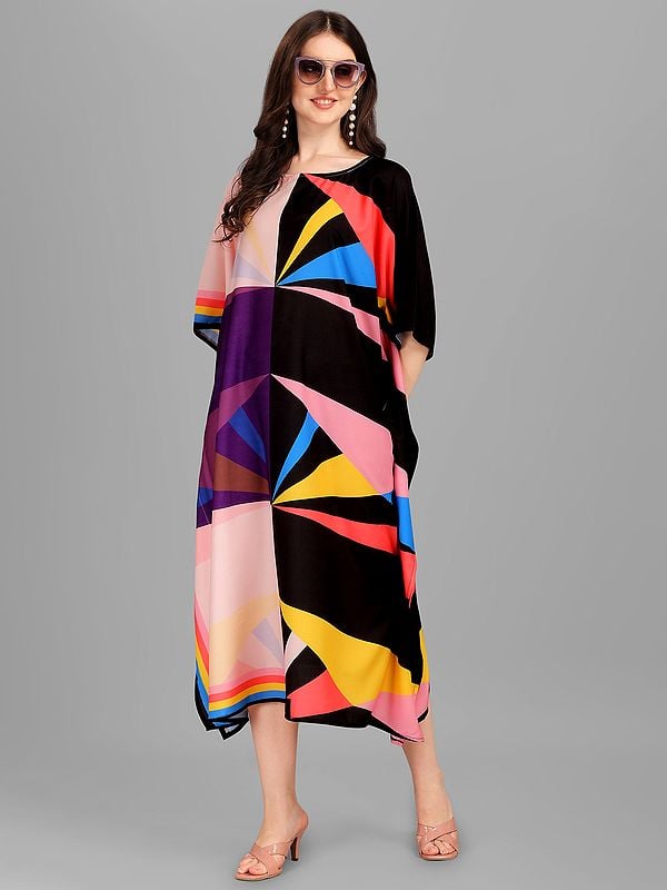 exotic india Colourblocked Printed Rayon Midi Kaftan 