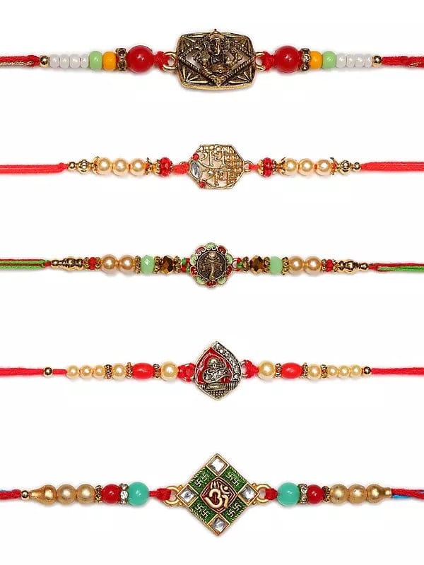 exotic india Combo of Five Multicolor Spiritual Rakhi 