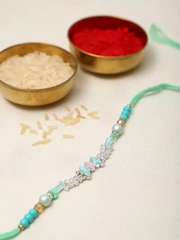 Exotic India Combo Of Five Spiritual Rakhi With Beads 