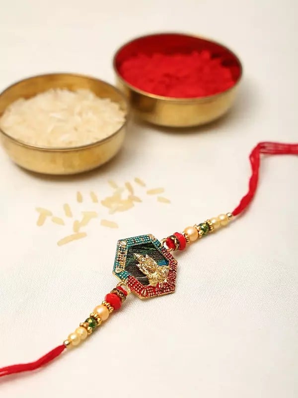 Exotic India Combo Of Five Spiritual Rakhi With Beads 