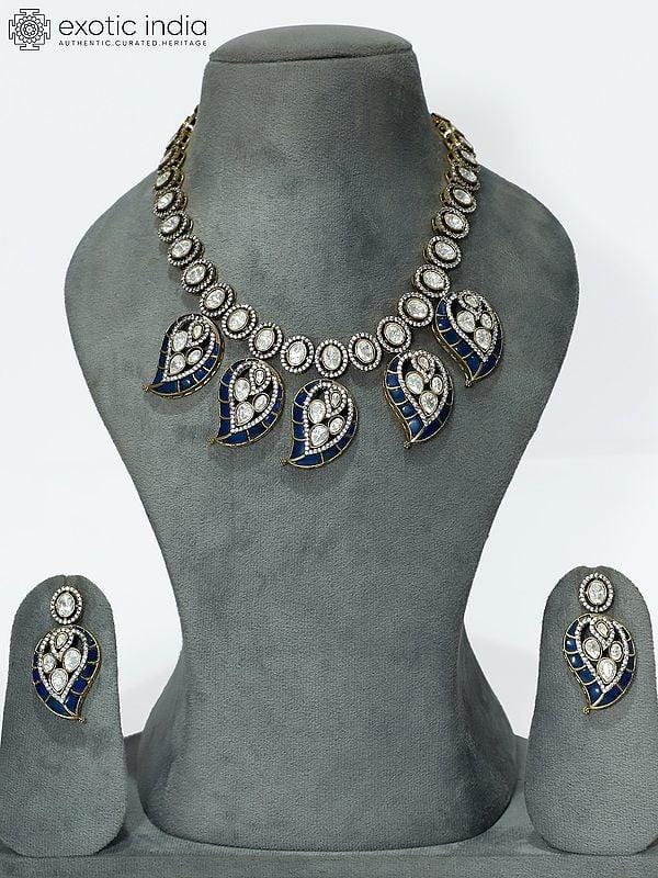 exotic india Copper And Kundan Beautiful Design Stone Studded Necklace Set With Earrings 