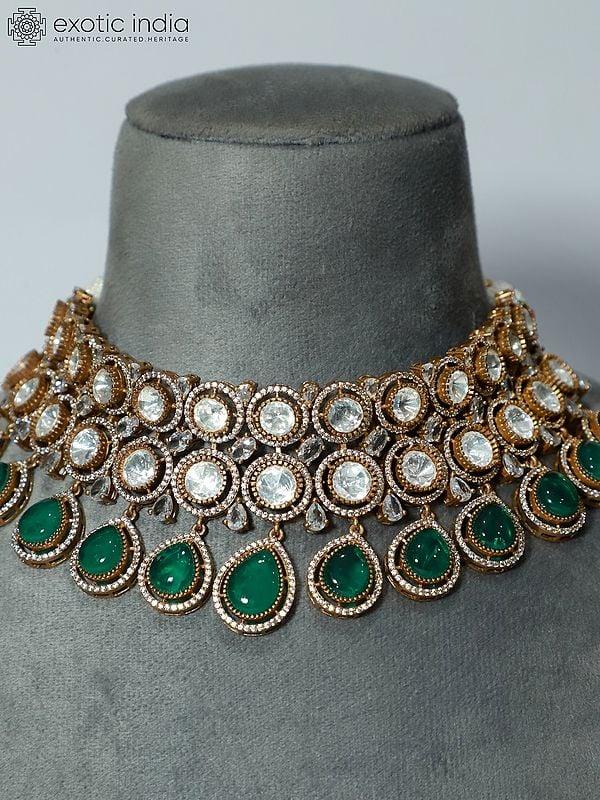 Exotic India Copper And Kundan Choker Stone Studded Choker Necklace Set With Earrings