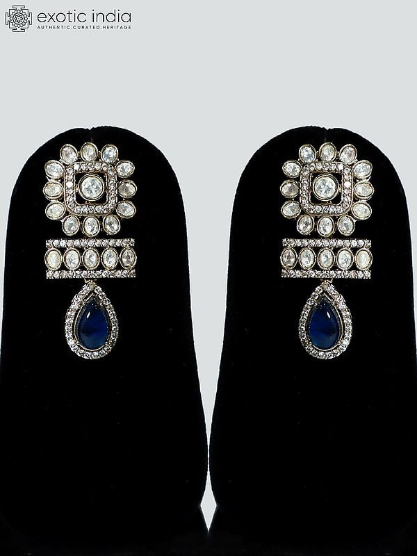 Exotic India Copper And Kundan Stone Studded Designer Necklace Set With Earrings 