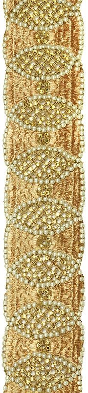 exotic india Copper-Caramel Zari-Embroidered Fabric Border with Cut-Work and Stones 