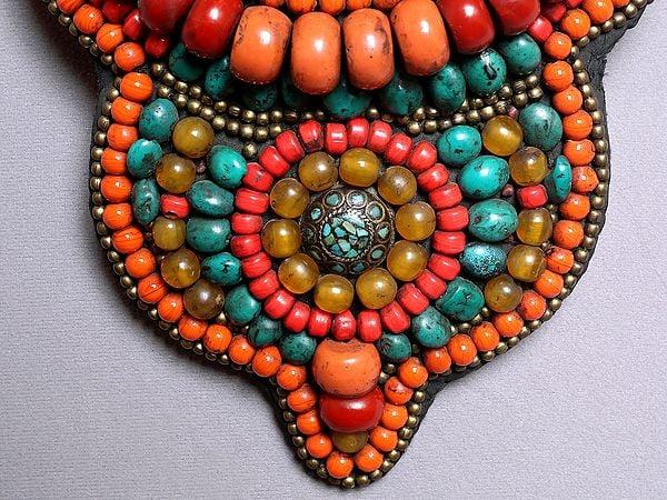 Exotic India Coral And Torquoise Stone Necklace From Ladakh 