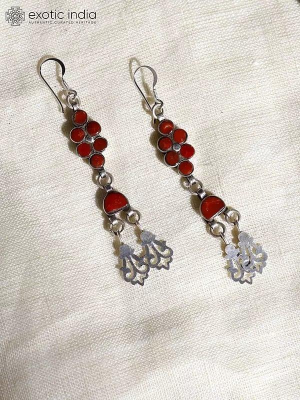 Exotic India Coral Dangle Earrings | Sterling Silver Jewelry