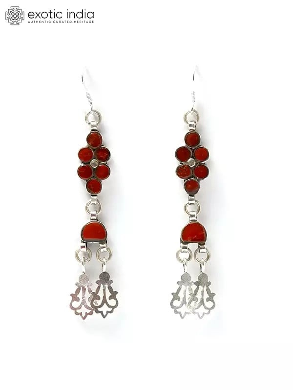 exotic india Coral Dangle Earrings | Sterling Silver Jewelry