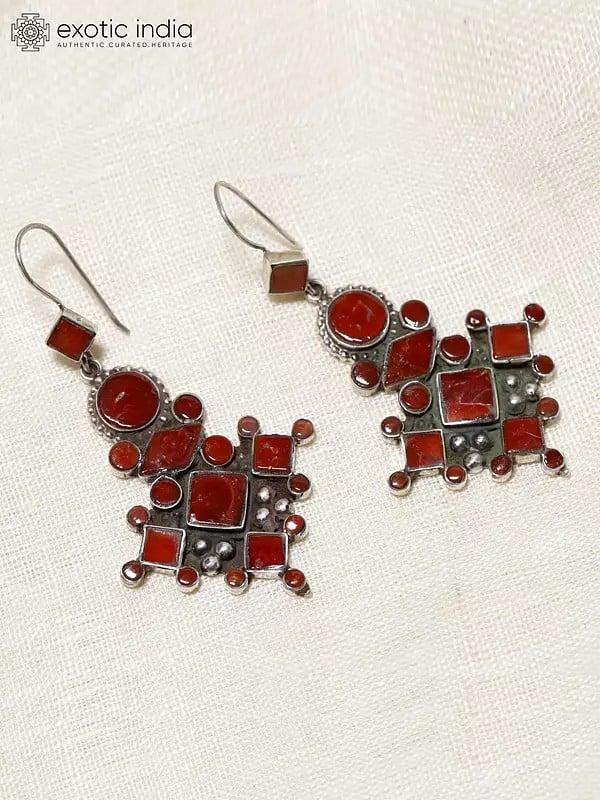 Exotic India Coral Hook Earrings | Sterling Silver Jewelry