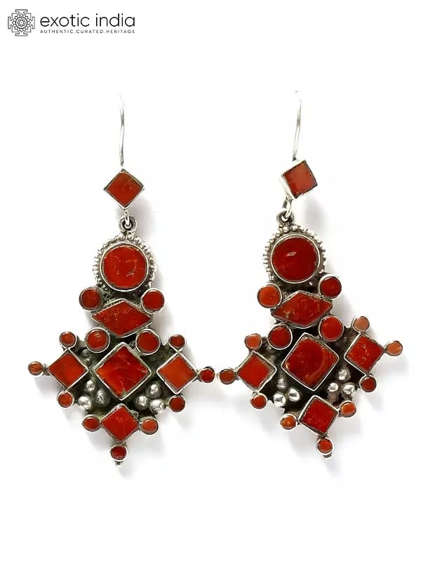 exotic india Coral Hook Earrings | Sterling Silver Jewelry 