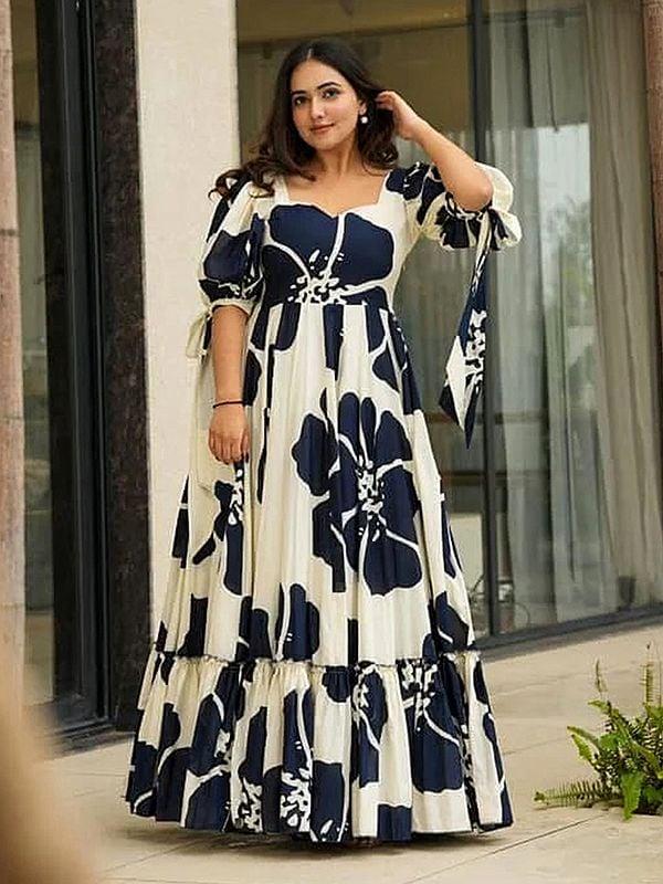 exotic india Cotton Big Floral Motifs Heavy Digital print Attractive Flared party Wear Gown 