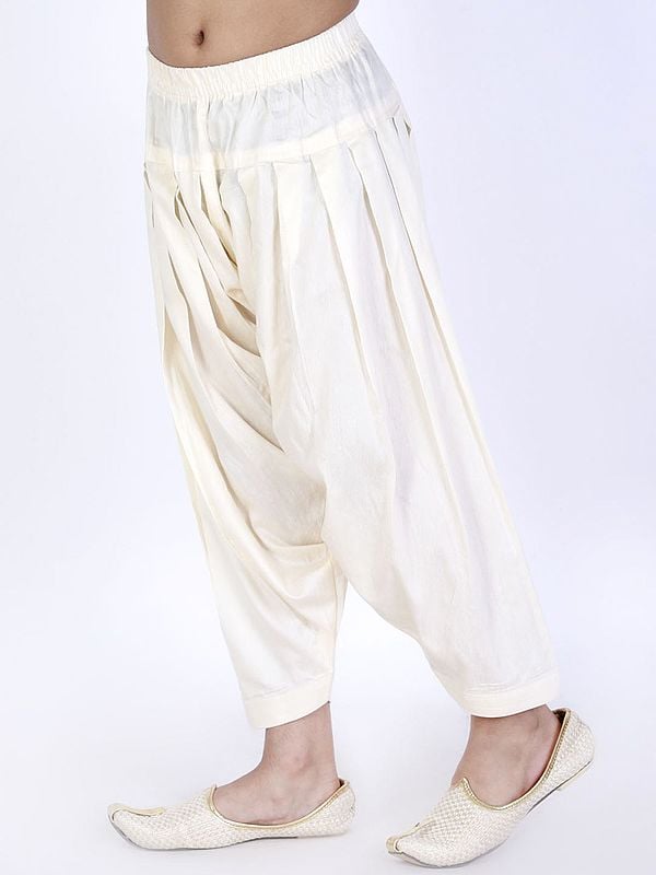 Exotic India Cotton Blend Elastic-Waist Patiala Style Pant