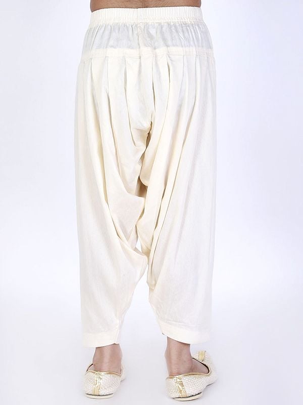 Exotic India Cotton Blend Elastic-Waist Patiala Style Pant