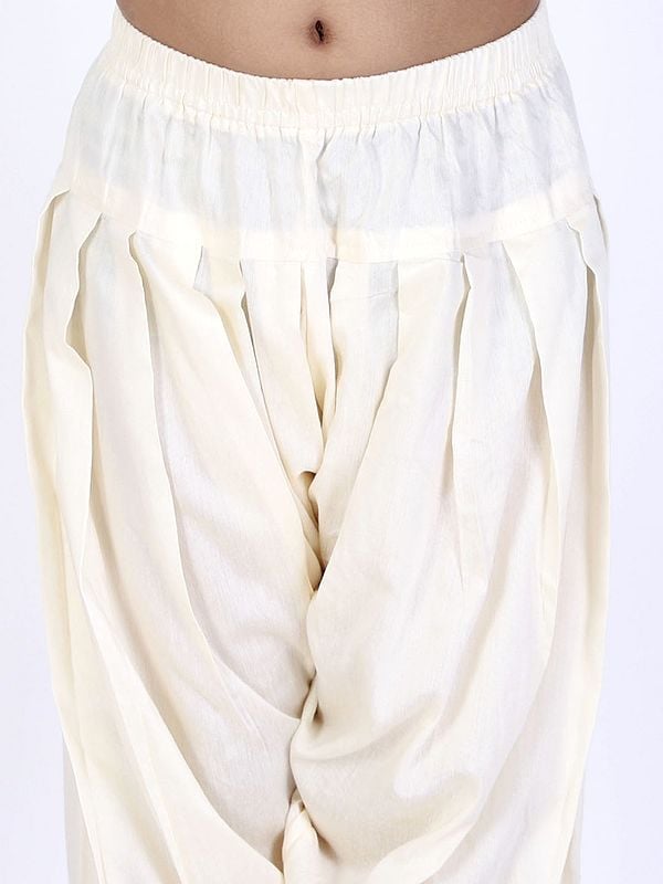 Exotic India Cotton Blend Elastic-Waist Patiala Style Pant