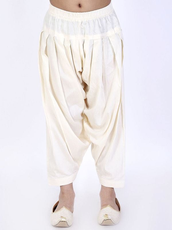 exotic india Cotton Blend Elastic-Waist Patiala Style Pant 