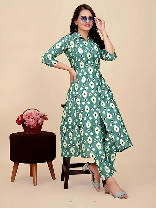Exotic India Cotton Digital Print Attractive Party Wear Kurti With Bottom Co-Ord Set