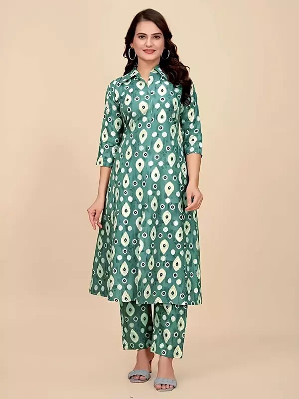 exotic india Cotton Digital Print Attractive Party Wear Kurti With Bottom Co-Ord Set 