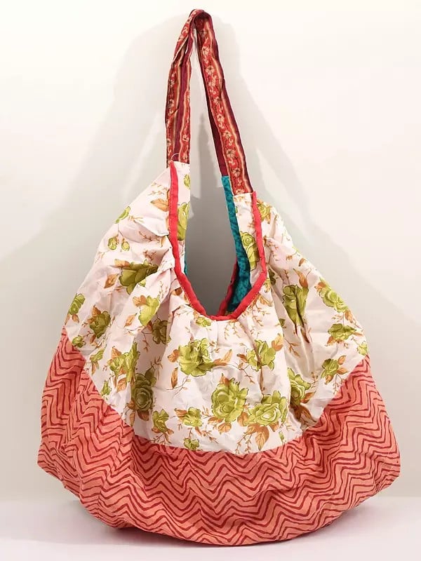 exotic india Cotton Floral Printed Patchwork Duffle Bag 