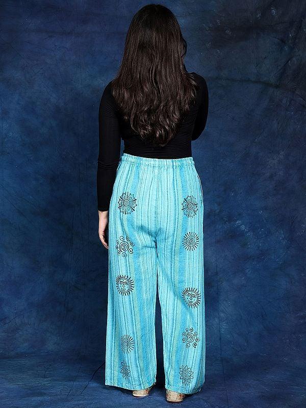 Exotic India Cotton Loose Fit Palazzo With Printed Auspicious Symbols 