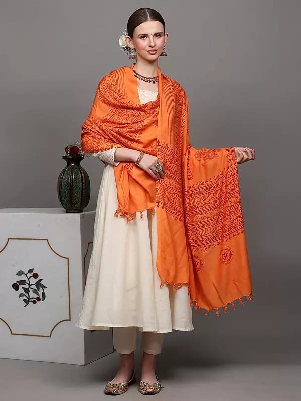 Exotic India Cotton Prayer Shawl Adorned With Chants Of Hare Rama Hare Krishna With Ganesha 