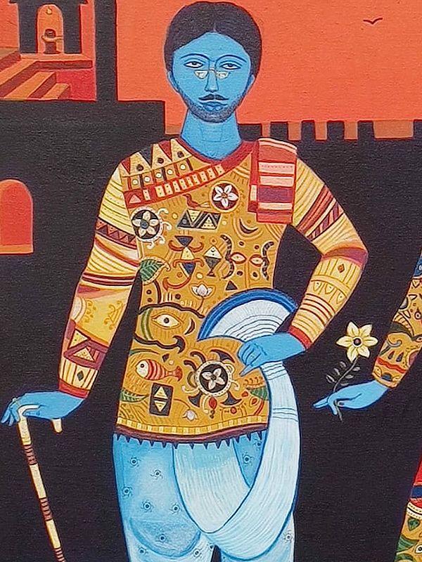 Exotic India Couple In Beautiful Folk Outfit | Acrylic On Canvas | By Bhaskar Lahiri 