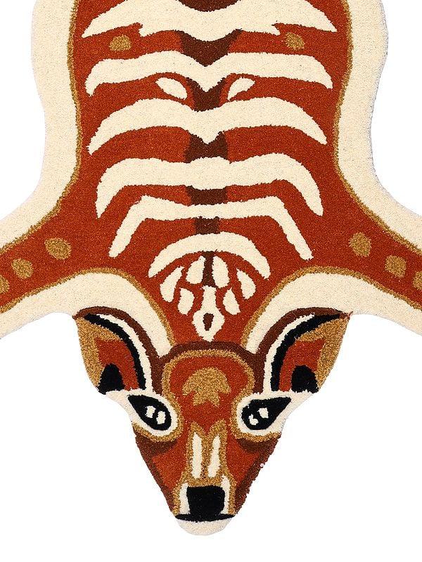 Exotic India Cream And Brown Tufted Deer Shaped Asana Mat From Mirzapur