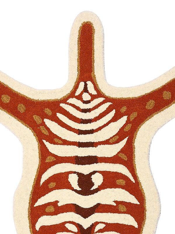 Exotic India Cream And Brown Tufted Deer Shaped Asana Mat From Mirzapur