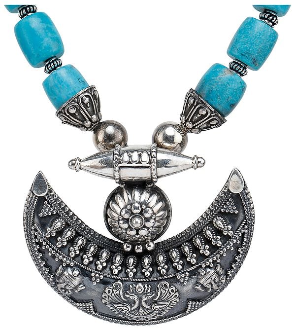 Exotic India Crescent Turquoise Necklace | Turquoise Stone Jewelry