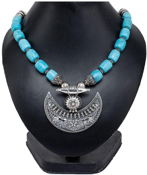 Exotic India Crescent Turquoise Necklace | Turquoise Stone Jewelry