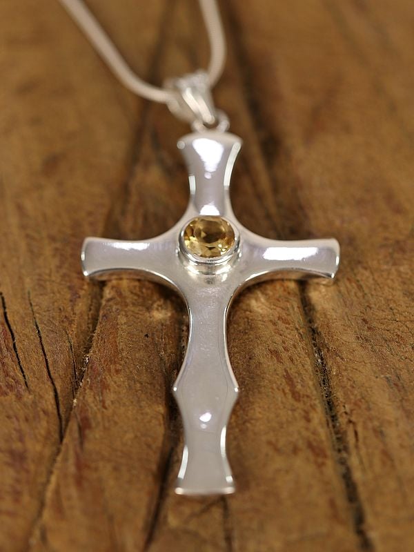 Exotic India Cross With Stone In Center | Sterling Silver Pendant 