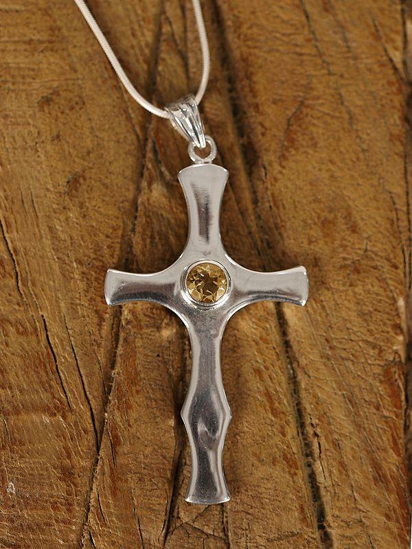 exotic india Cross with Stone in Center | Sterling Silver Pendant 