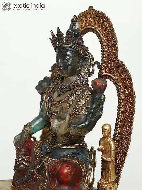 Exotic India Crystal Goddess Green Tara Seated On Ornamented Throne In Blessing Gesture 