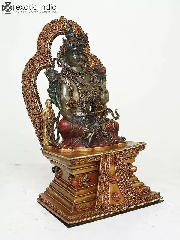 Exotic India Crystal Goddess Green Tara Seated On Ornamented Throne In Blessing Gesture 