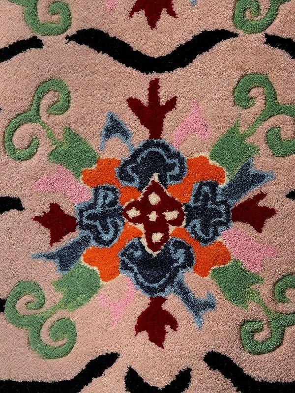 Exotic India Crystal-Pink Handmade Tufted Tibetan Tiger Yogic Asana Mat From Mirzapur 