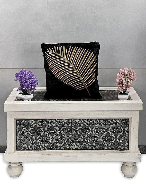 Exotic India Cushion Cover Velvet Leaf Filled With Gold Sparkle Print 