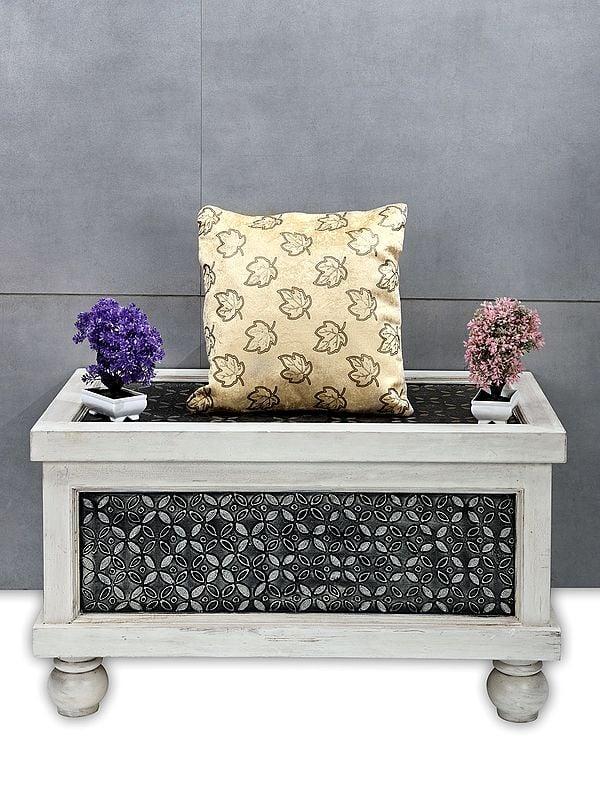 Exotic India Cushion Cover Velvet Small Leafs With Gold Sparkle Print 
