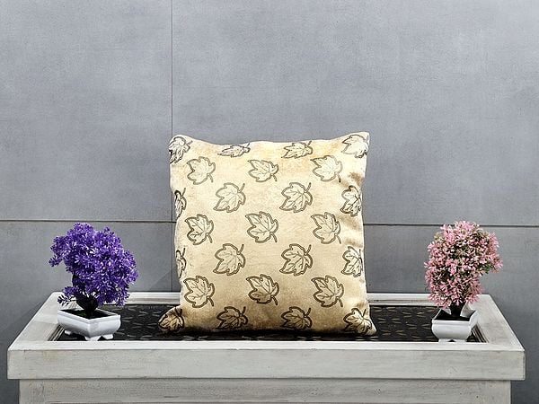 exotic india Cushion Cover Velvet Small Leafs with Gold Sparkle Print 