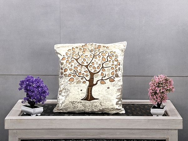exotic india Cushion Cover Velvet Tree Gold Sparkle Print 