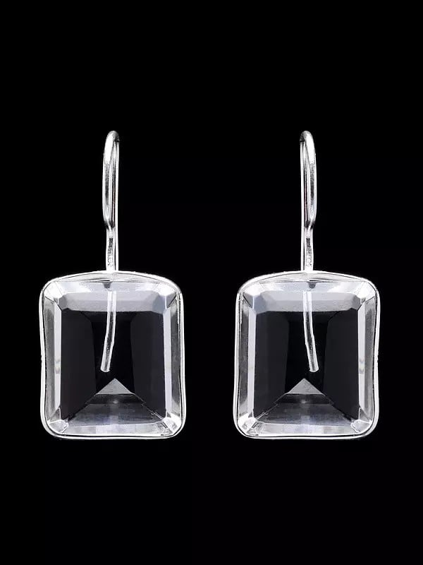 Exotic India Cushion Shape Faceted Crystal Dangle Earrings 