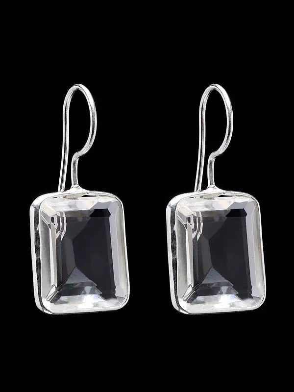 Exotic India Cushion Shape Faceted Crystal Dangle Earrings 