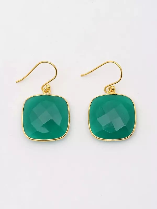 Exotic India Cushion Shape Faceted Green Onyx Earrings 