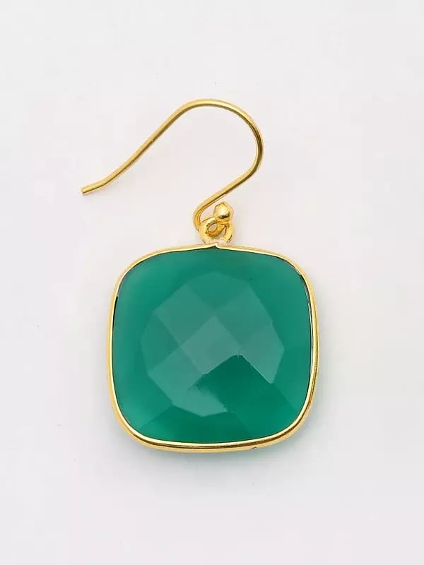 Exotic India Cushion Shape Faceted Green Onyx Earrings 
