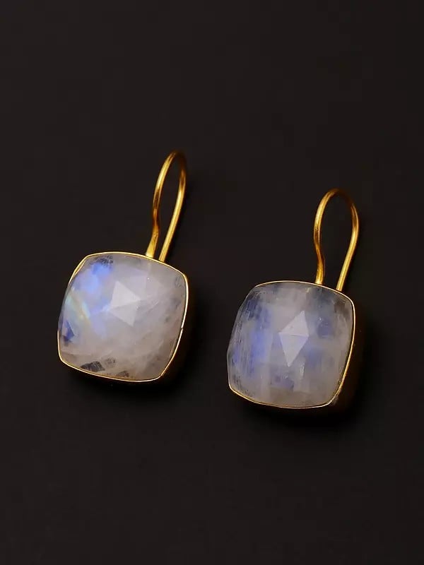 exotic india Cushion Shape Rainbow Moonstone Earrings 