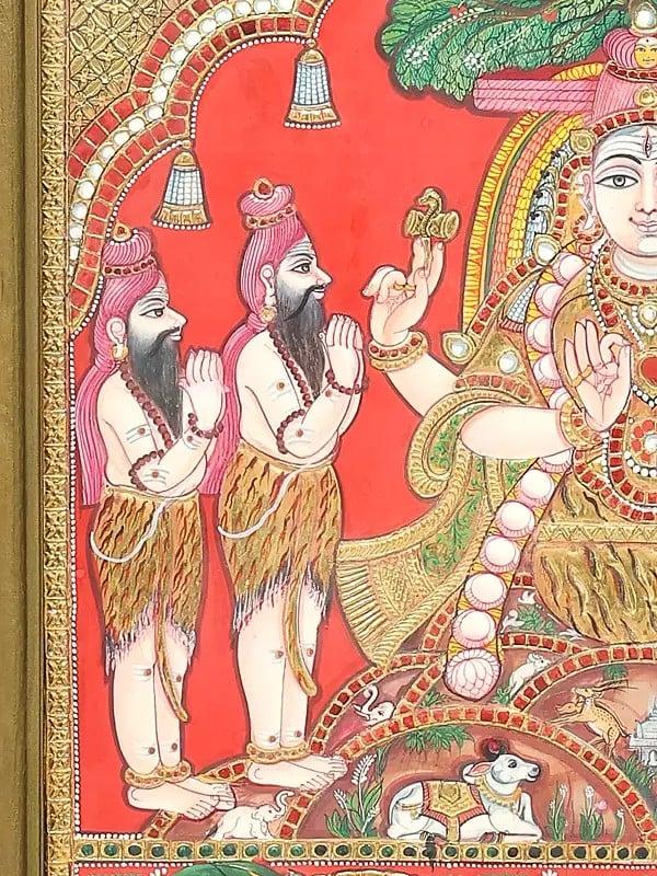 Exotic India Dakshinamurthy Lord Shiva | Framed Tanjore Painting
